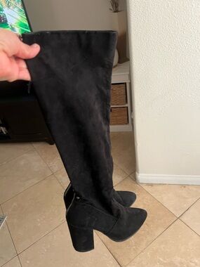 Over-the-Knee Black Block Heel Boots - Women's